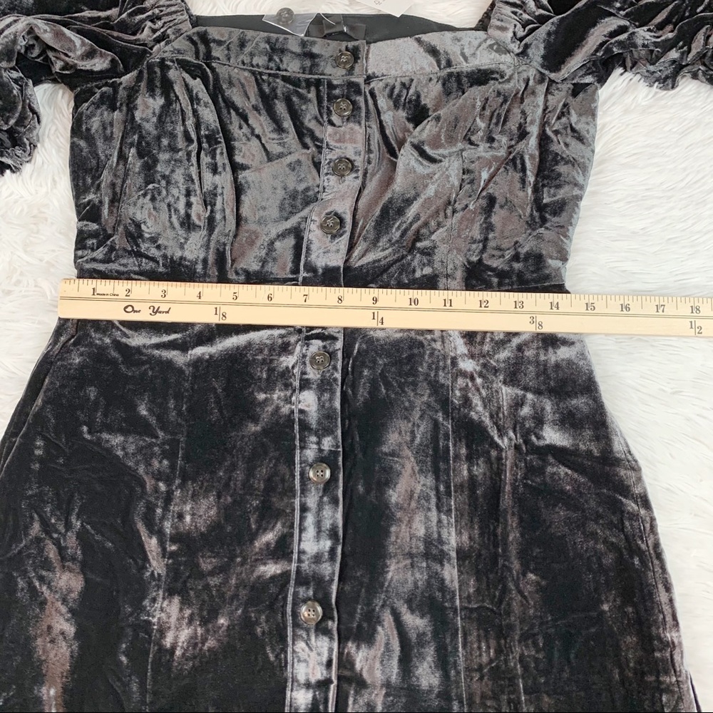 J Crew New Puff-sleeve square neck velvet dress knee length button front - Picture 4 of 9